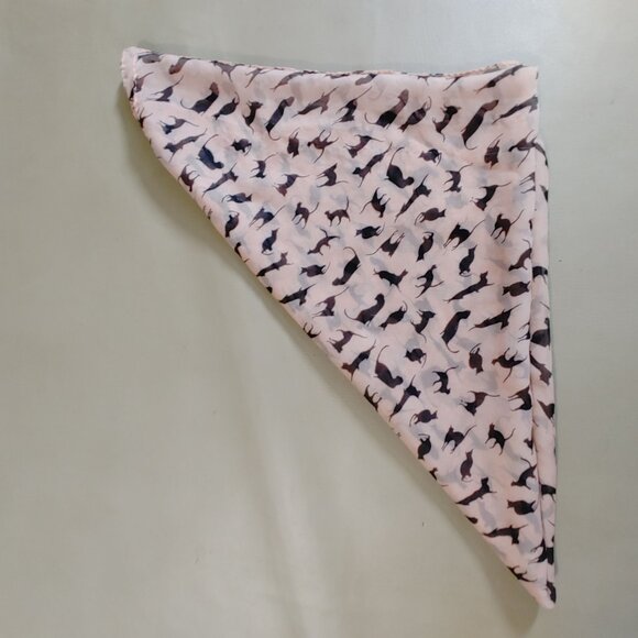 Cat Print Pink Black Chiffon Long Scarf Lightweight Wrap Whimsical Silhouettes - Picture 7 of 10